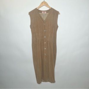 APACHE MAXI DRESS BUTTON DOWN SLEEVELESS SMALL CORDUROY 100% COTTON RIBBED TAN
